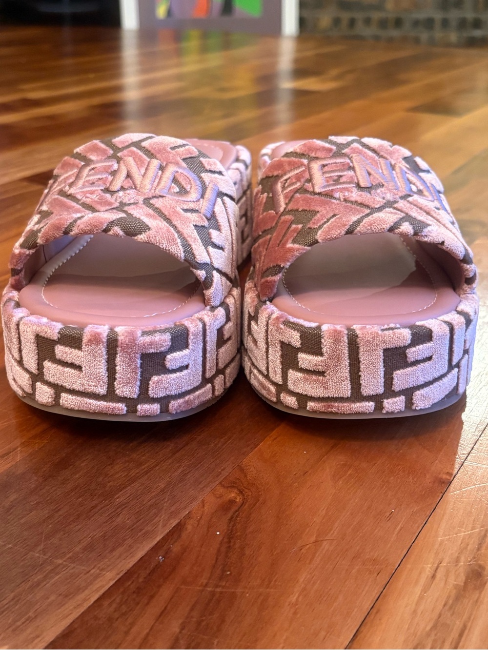 Fendi Sunshine FF Chenille Jacquard Platform Sandals, NEW - Picture 12 of 13